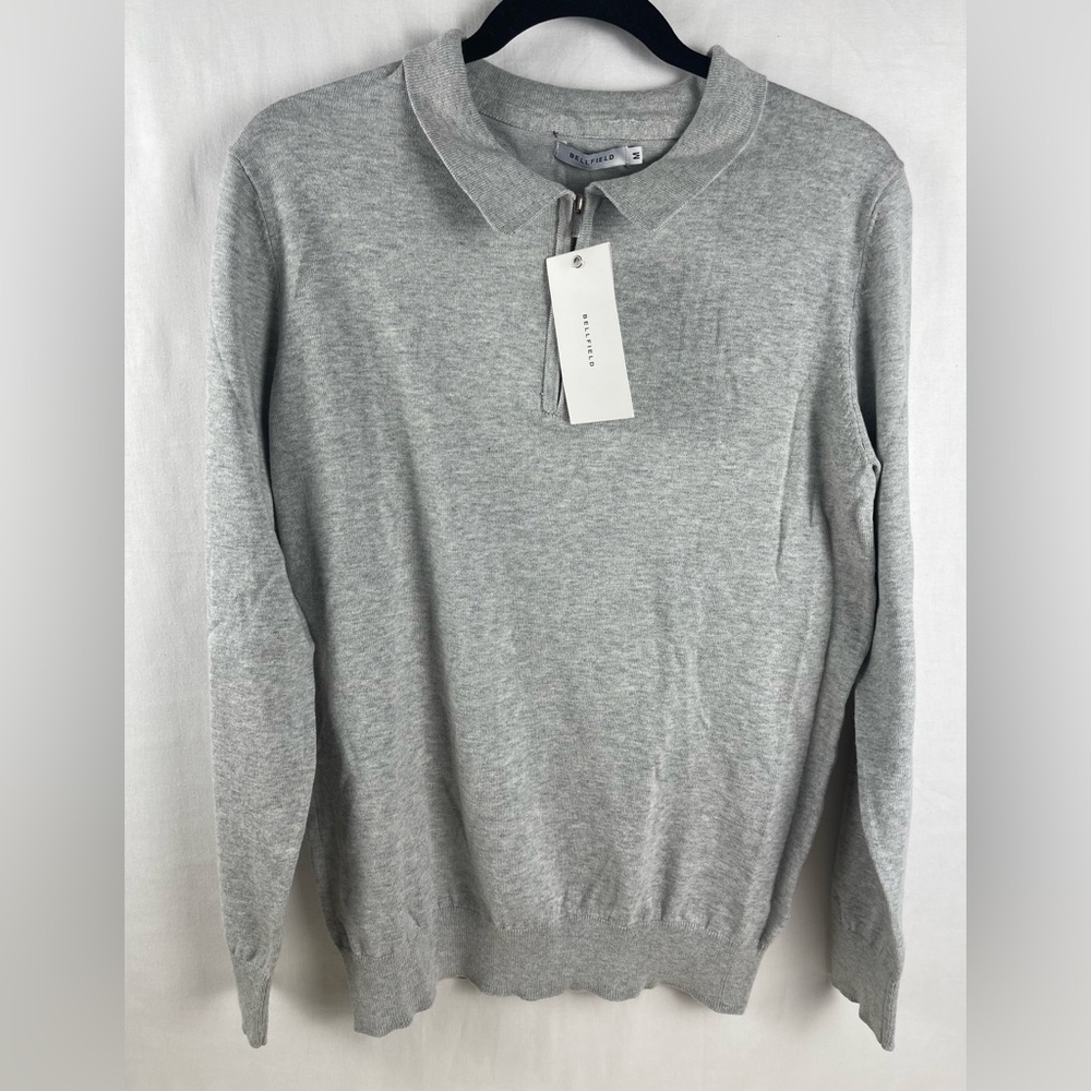 New Grey Long-Sleeve Zip Up Bellfield Polo Sweater Men’s Size M